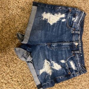 American Eagle Outfitters Distressed Dark Blue Jean Shorts
